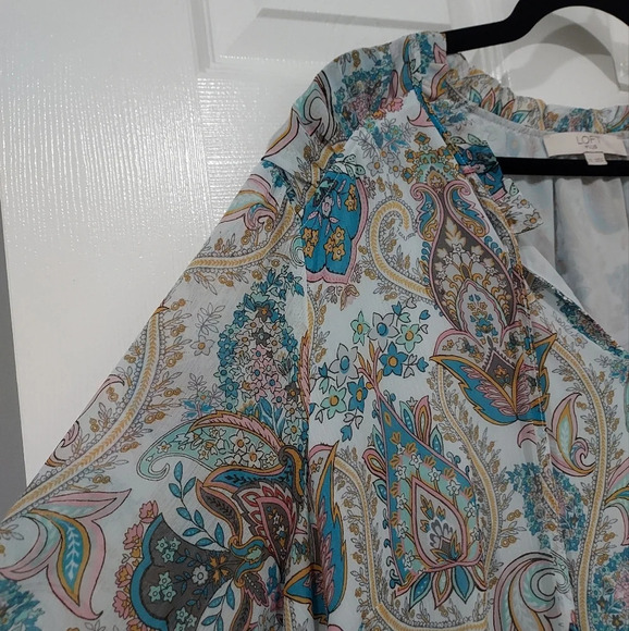 LOFT Plus Multicolored Paisley Print Long Sleeve Tie Neck Blouse in Size 22 - Picture 5 of 13